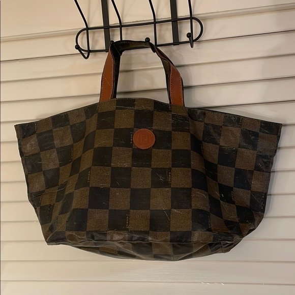 Fendi Handbags - Fendi Sac a main en toile Checkered Tote Bag Brown and Black As Is Vintage